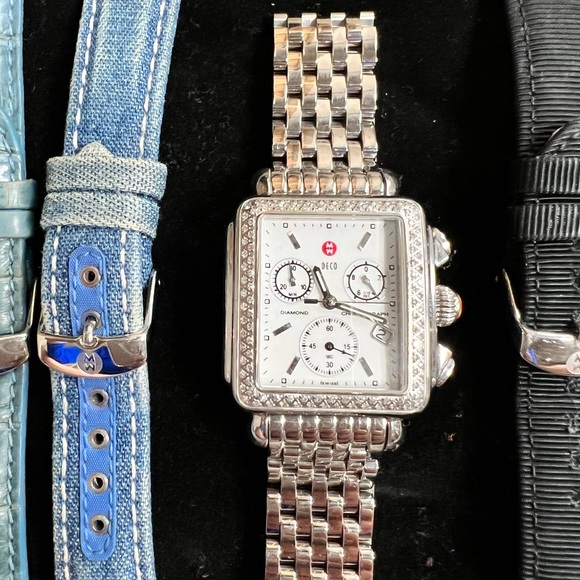 Michele Deco Diamond Watch w/ 5 Authentic Michele bands New Battery. - Picture 16 of 16